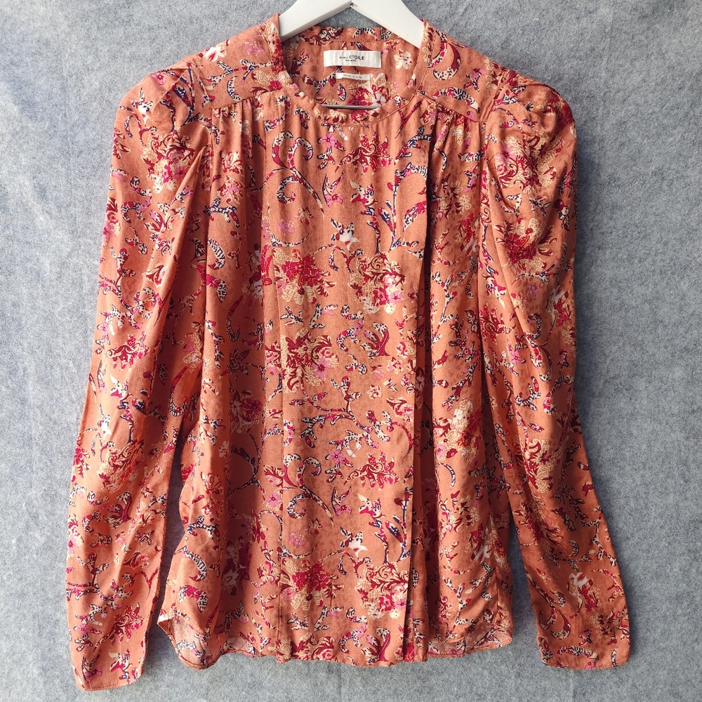 Isabel Marant Etoile Benson Long Sleeve Floral Top in Papaya - Picture 5 of 14
